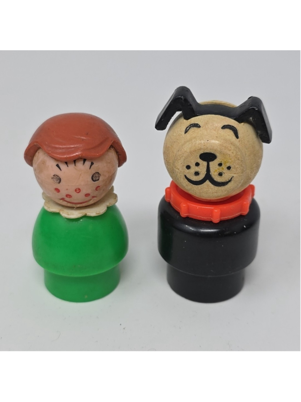 Vintage Fisher Price Little People Dog Green Little Red hair Girl Figure Lot 2
